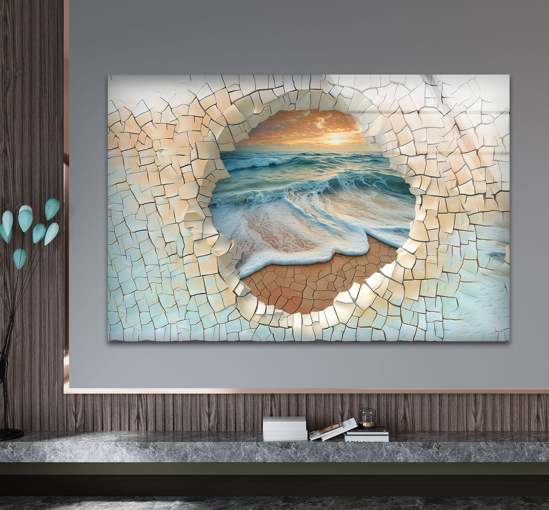 Cracked Stones & Ocean Glass Wall Art glass art painting, glass art for the Wall
