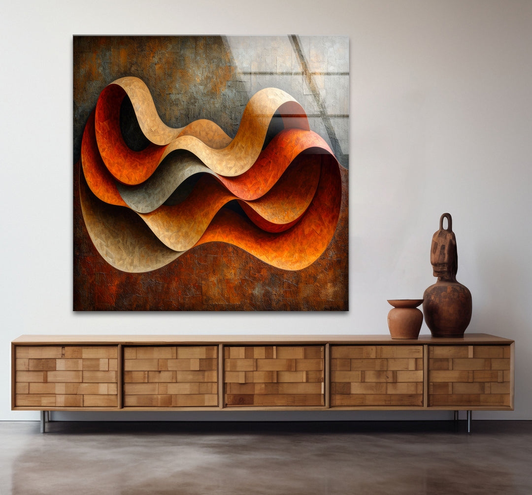 Abstract Orange Horizons Glass Wall Art glass art painting, glass art for the Wall