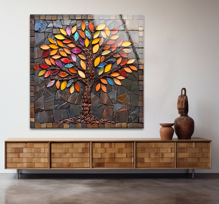 Colored Stained Tree Glass Wall Art stained glass wall art, stained glass wall decor