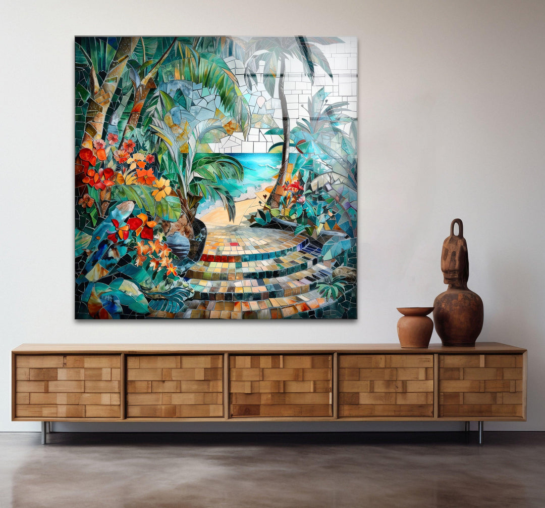 Tropical Summer Mosaic Glass Wall Art glass pictures for Wall, glass prints wall art