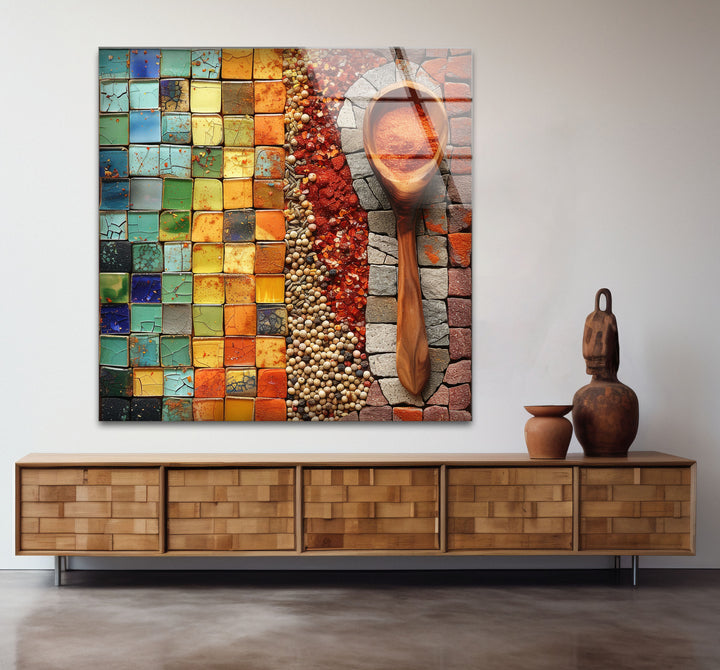 Mosaic Herbs Glass Wall Art, art glass wall art, glass wall art pictures