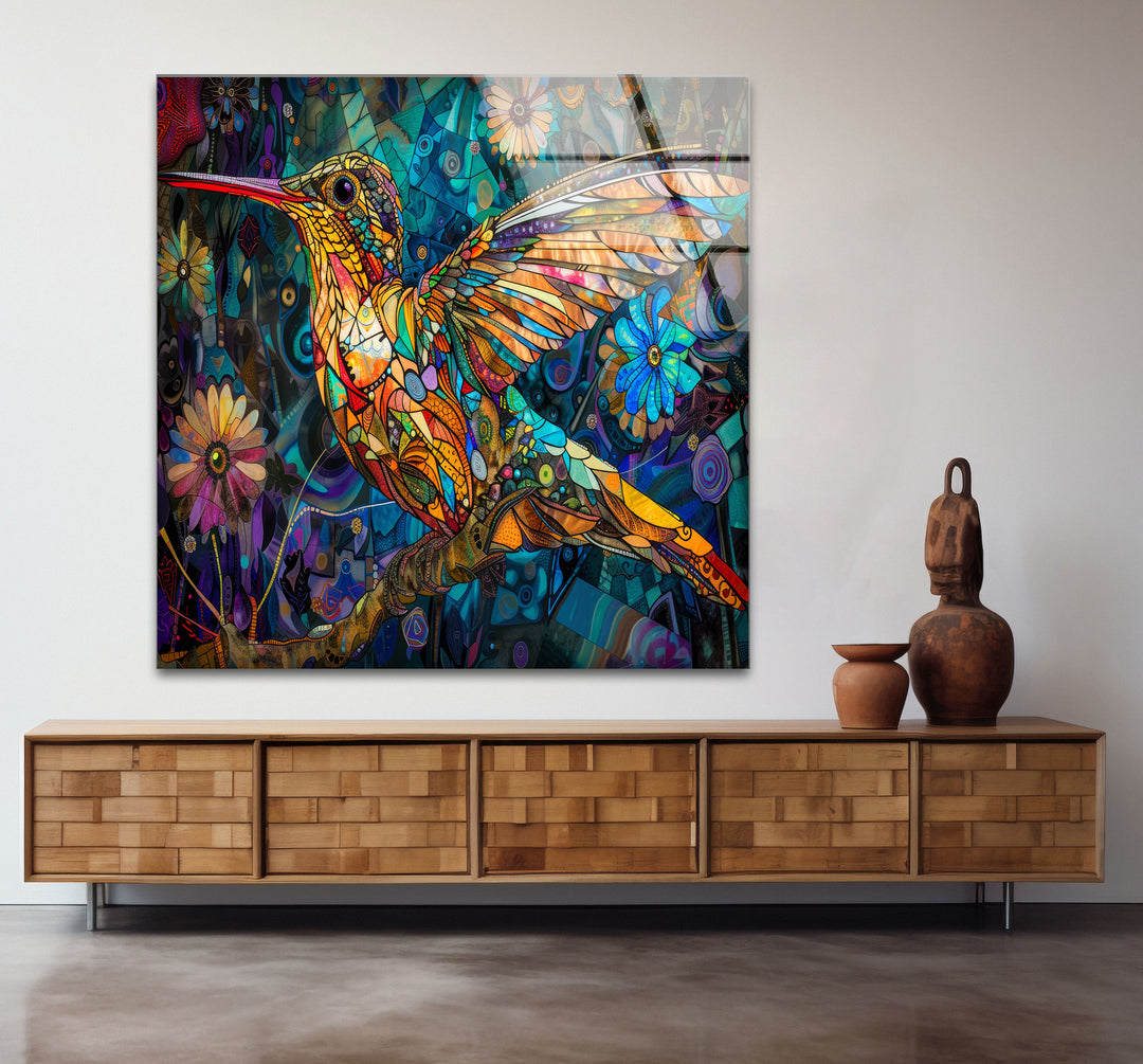 Colored Hummerbird Glass Wall Art glass pictures for Wall, glass prints wall art