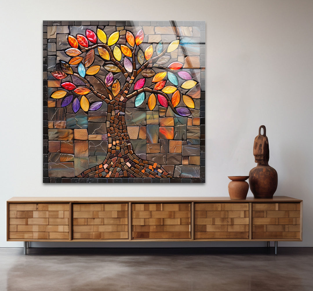 Mosaic Life of Tree Glass Wall Art custom glass pictures, glass art prints