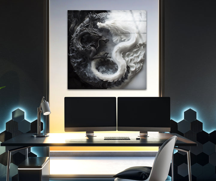 Yin Yang Dragons Cool Abstract Art & Glass Art Prints