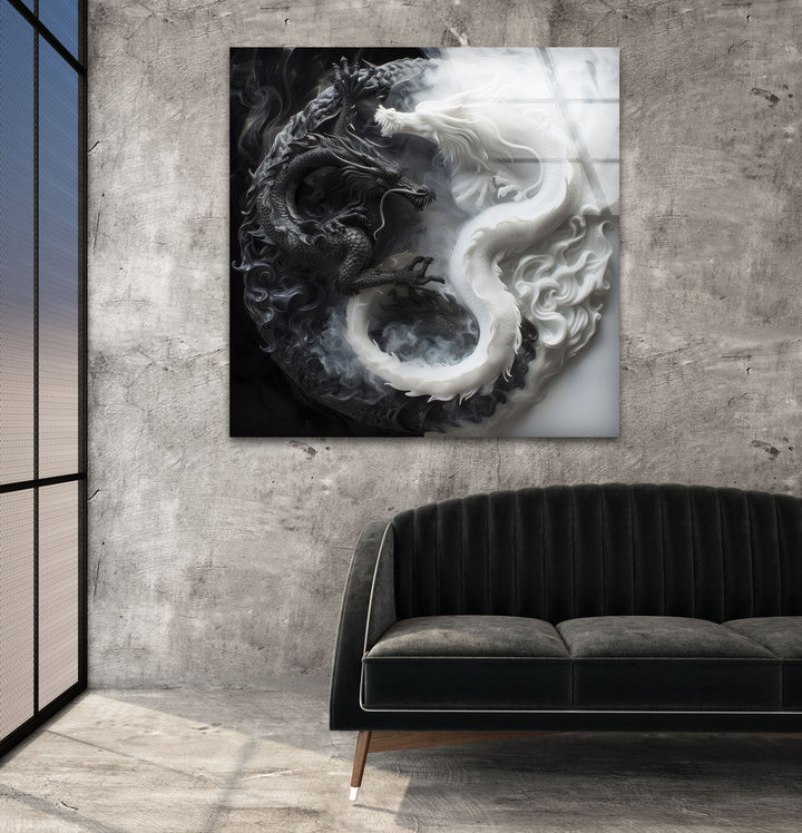 Yin Yang Dragons Glass Wall Decor & Cool Artwork