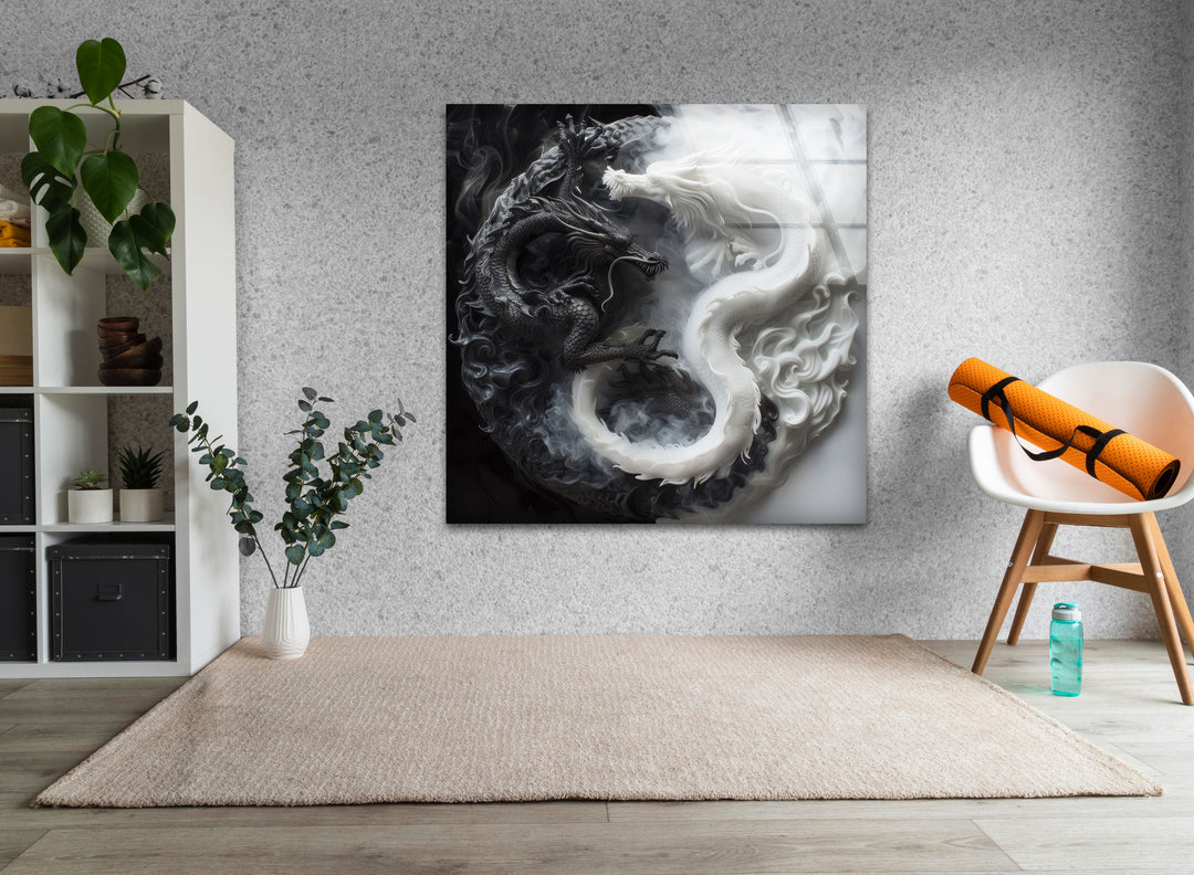 Yin Yang Dragons Glass Art & Cool Wall Decor