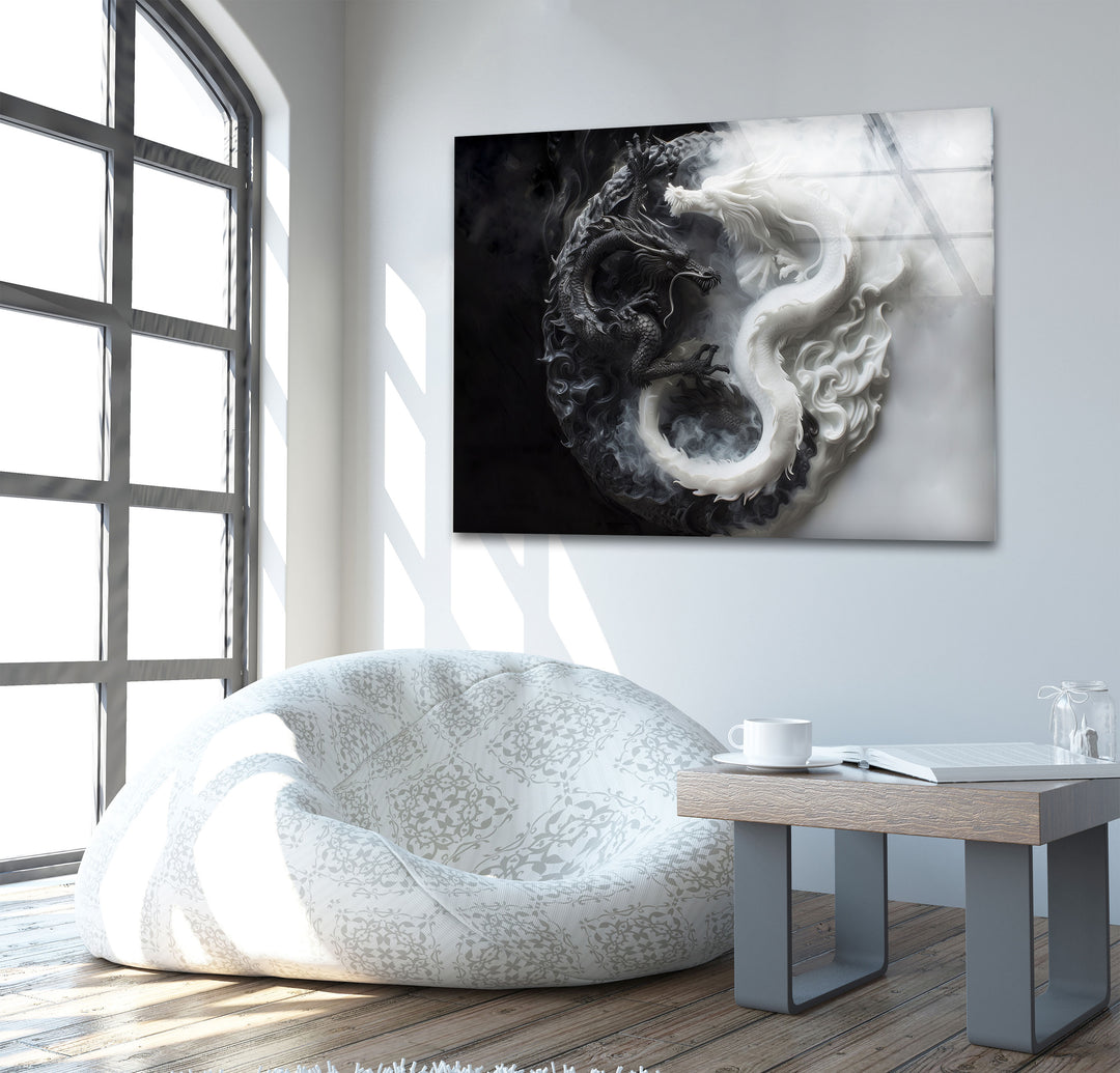 Yin Yang Dragons Glass Art Painting & Cool Home Decor