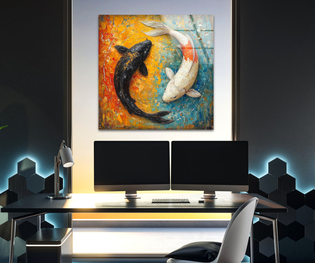 Yin Yang Fish Glass Wall Pictures & Cool Art