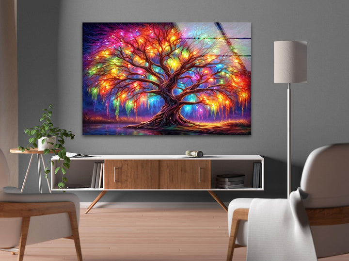 Colorful Life of Tree Glass Wall Art, glass pictures for Wall, glass prints wall art