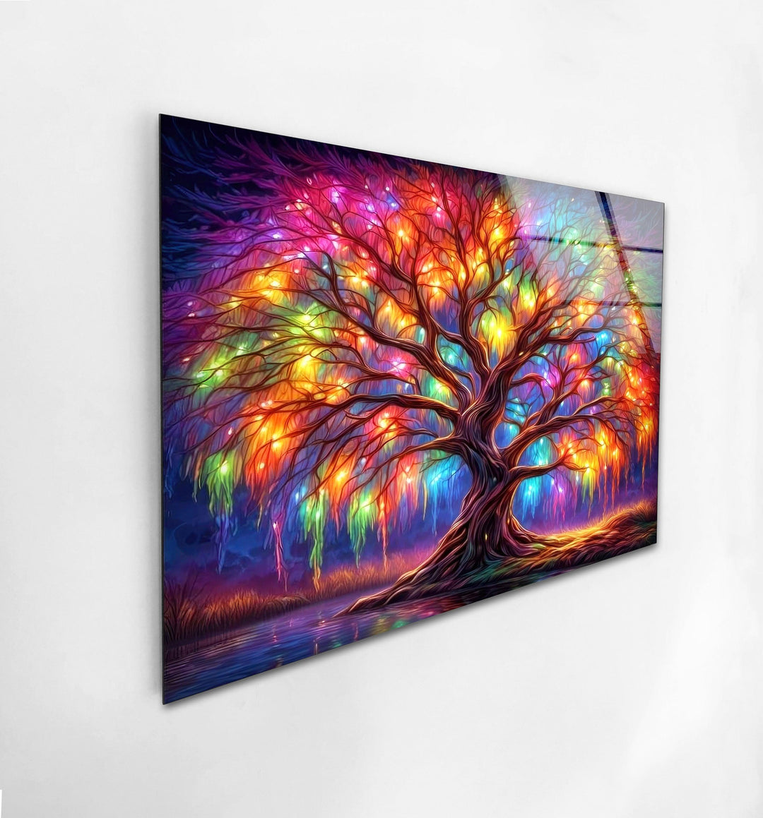 Colorful Life of Tree Glass Wall Art, photo print on glass, prints on glass wall art