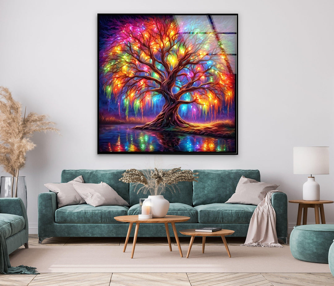 Colorful Life of Tree Glass Wall Art, glass image printing, glass prints from photos