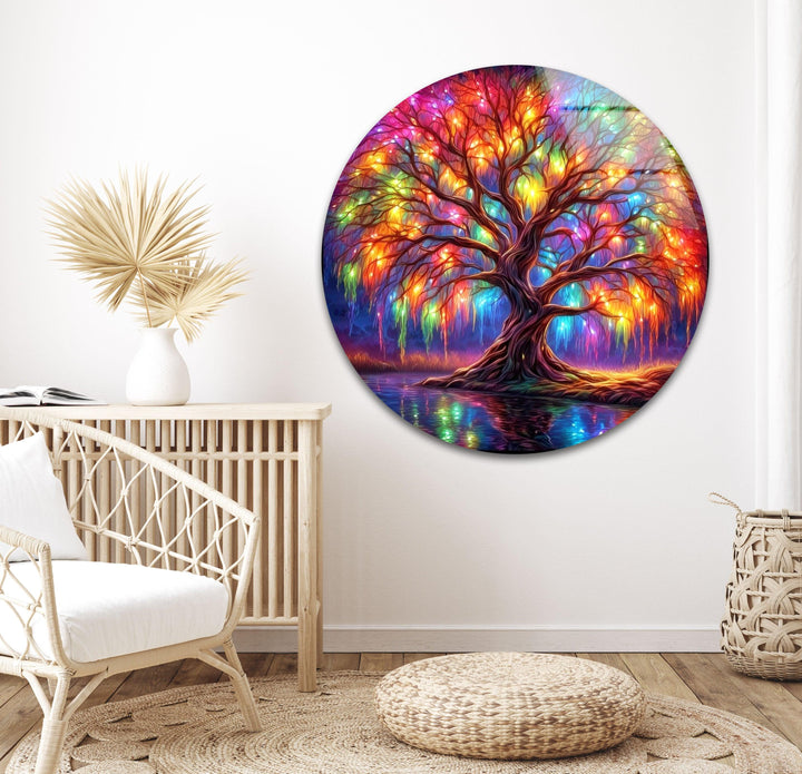 Colorful Life of Tree Glass Wall Art, custom glass pictures, glass art prints