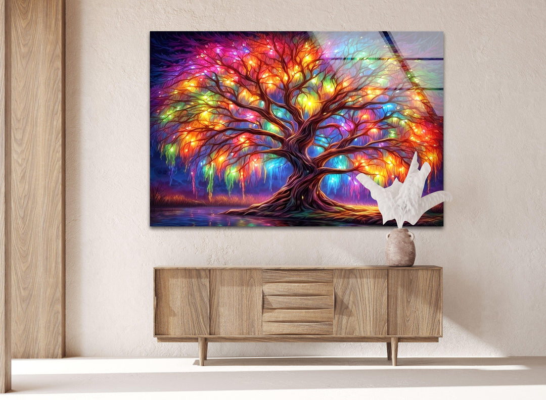 Colorful Life of Tree Glass Wall Art, glass photo prints, glass picture prints