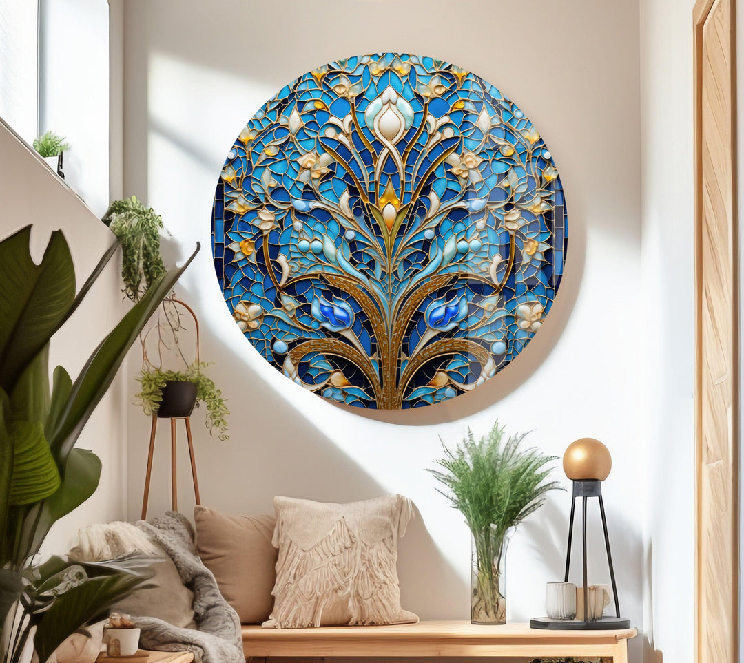 Blue Mosaic & Stained Design Glass Wall Art stained glass wall art, stained glass wall decor
