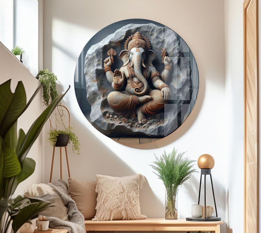 Buddha Sitting on Stone Glass Wall Art Glass Printing Wall Art, Print photos on glass
