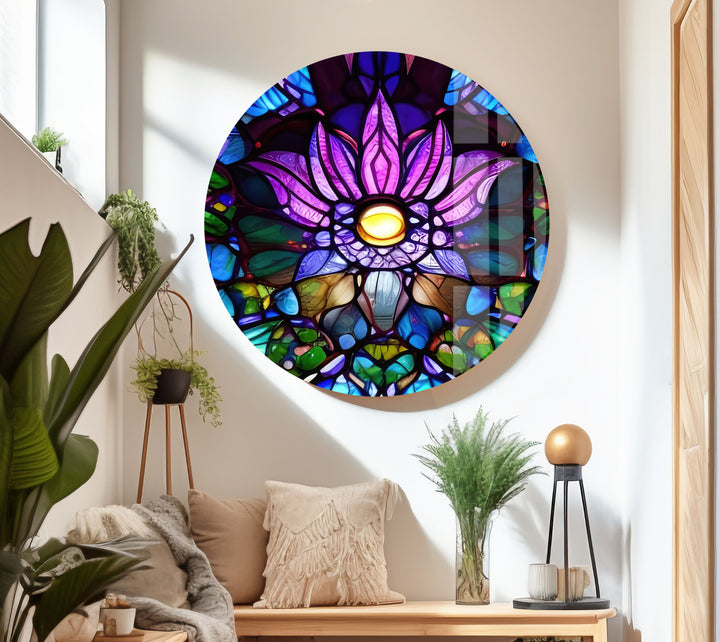 Lotus Purple Stained Glass Wall Art glass image printing, glass prints from photos