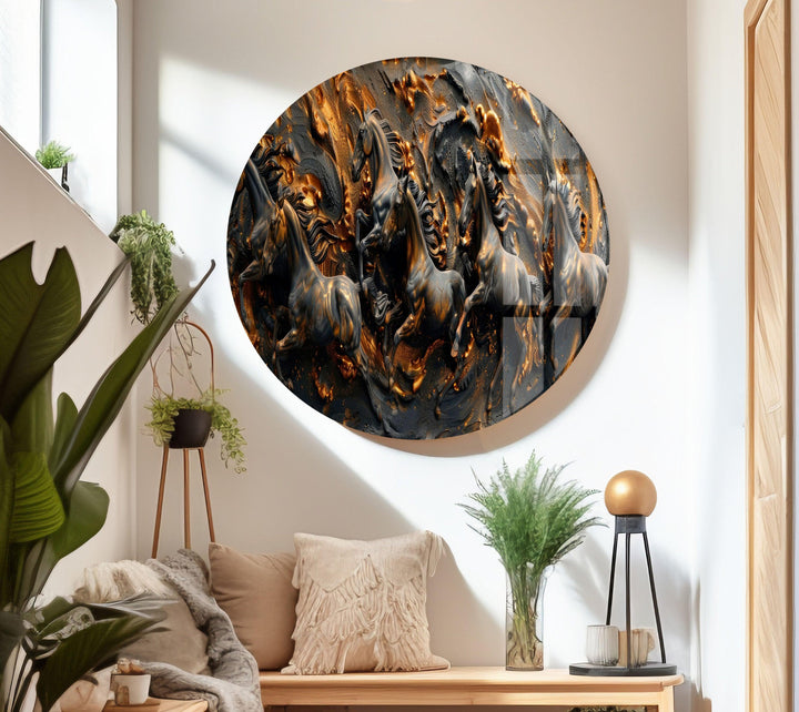 Bronze Black Horses Glass Wall Art Glass Printing Wall Art, Print photos on glass
