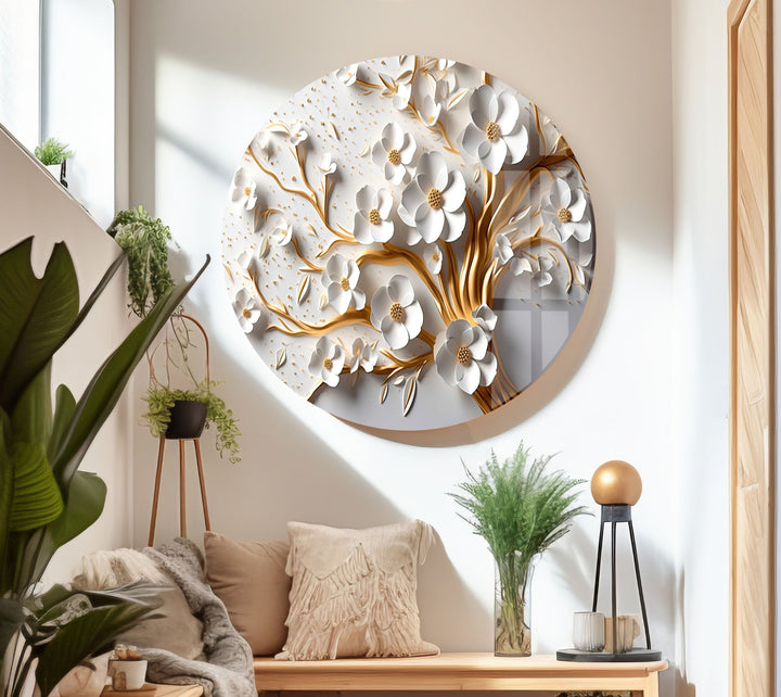 Gold and White Flower Tree Glass Wall Art glass image printing, glass prints from photos
