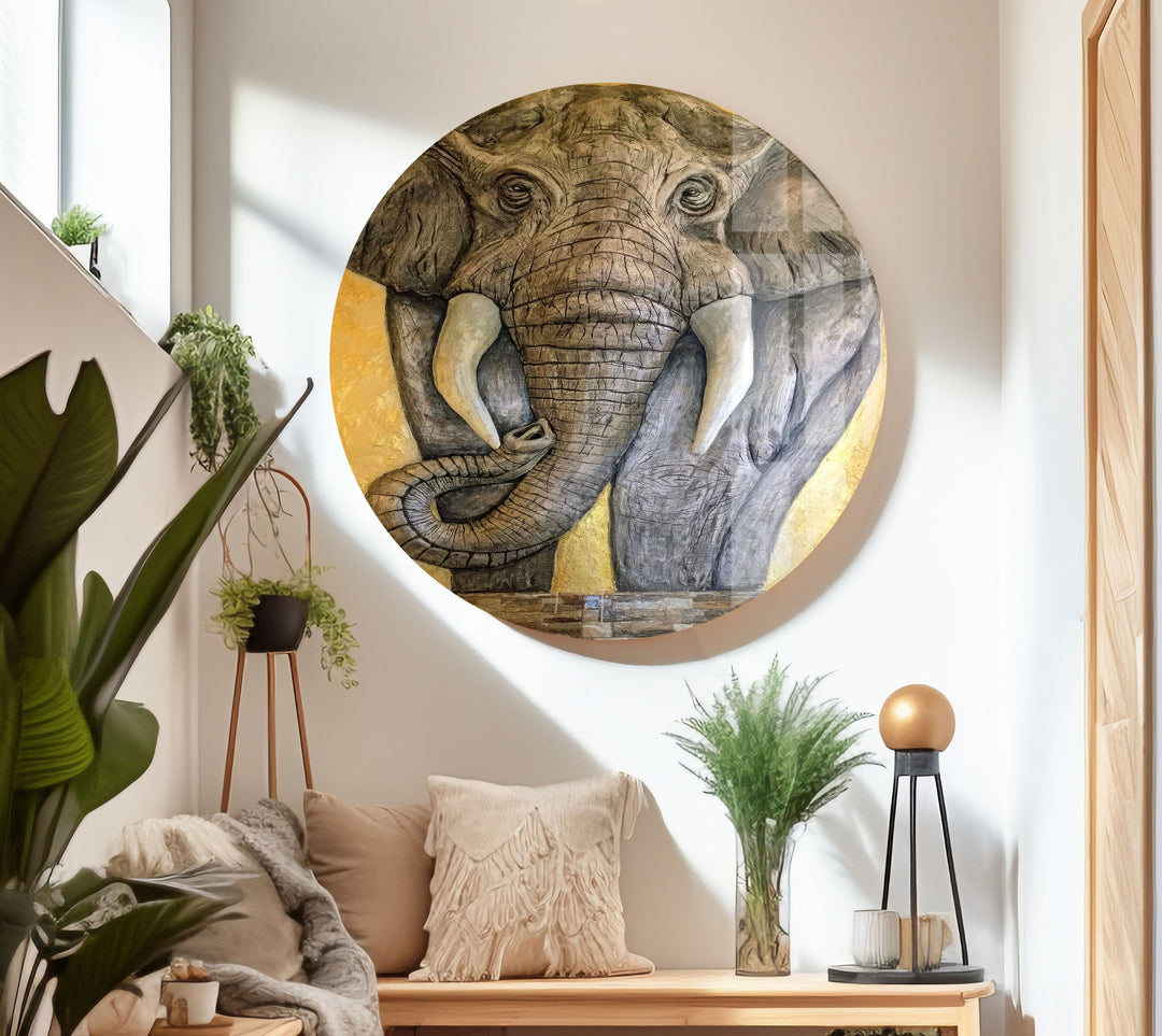 Stones Elephant Glass Wall Art glass art painting, glass art for the Wall
