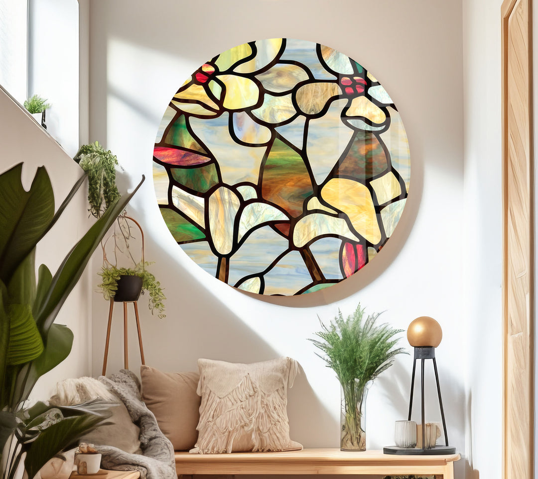 Stained Magnolia Art Glass Wall Art photo print on glass, prints on glass wall art