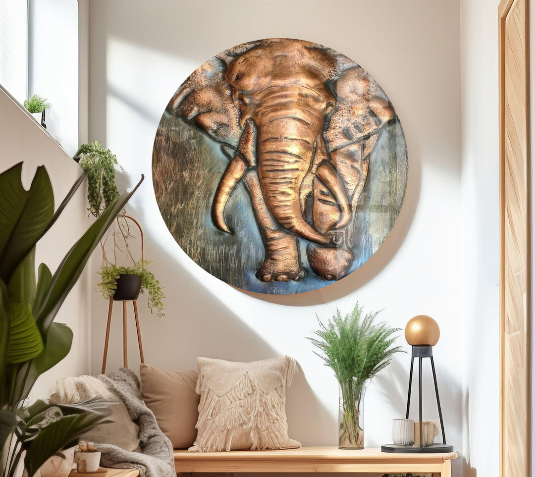 Elephant Bronze Art Glass Wall Art glass pictures for Wall, glass prints wall art
