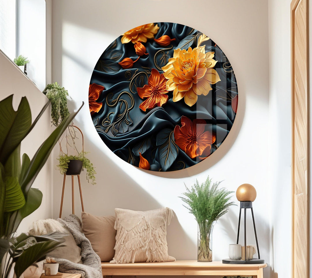 Botanical Orange & Black Flower Glass Wall Art glass photo prints, glass picture prints
