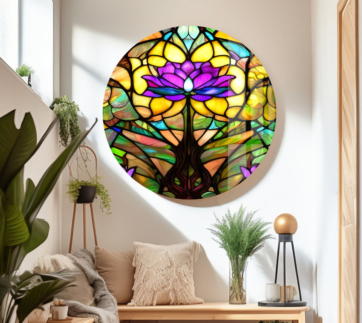 Stained Glowing Purple Lotus Glass Wall Art, Glass Printing Wall Art, Print photos on glass