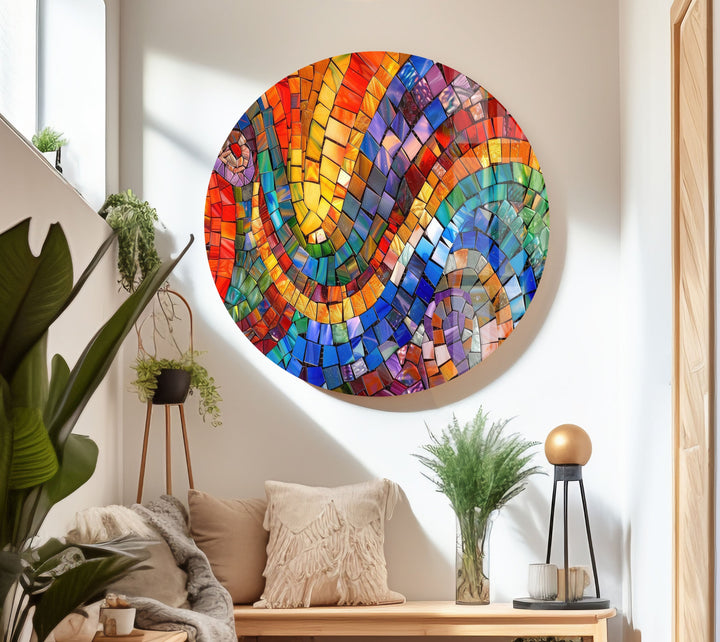 Circle Design Colored Stones Glass Wall Art stained glass wall art, stained glass wall decor
