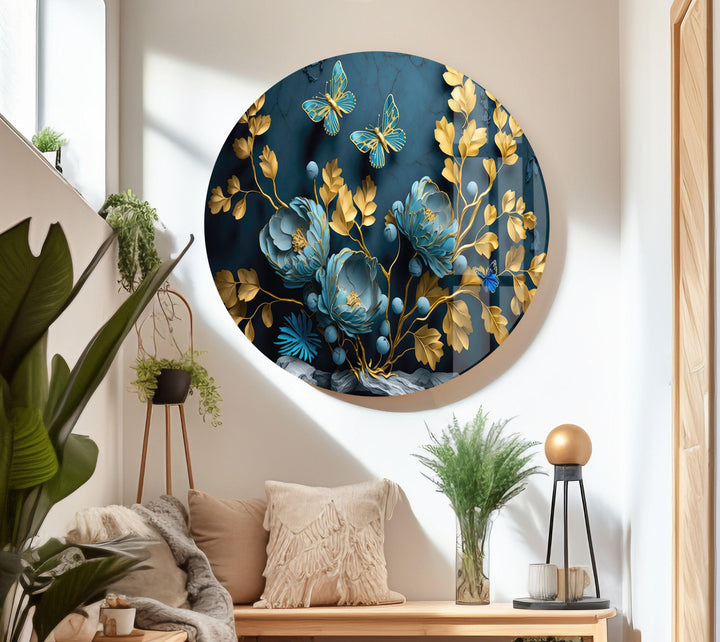 Yellow & Blue Flower 3D Glass Wall Art stained glass wall art, stained glass wall decor
