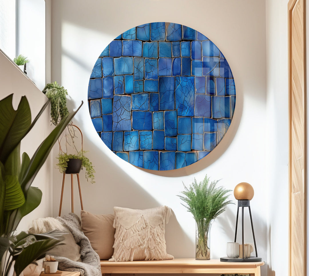 Blue Mosaic Cracked Stones Glass Wall Art art glass wall art, glass wall art pictures
