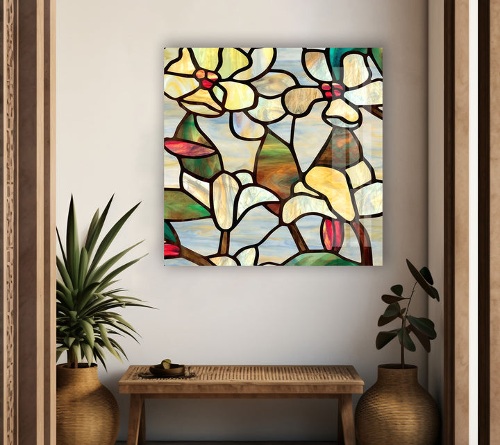 Stained Magnolia Art Glass Wall Art large glass photo prints, glass wall photos