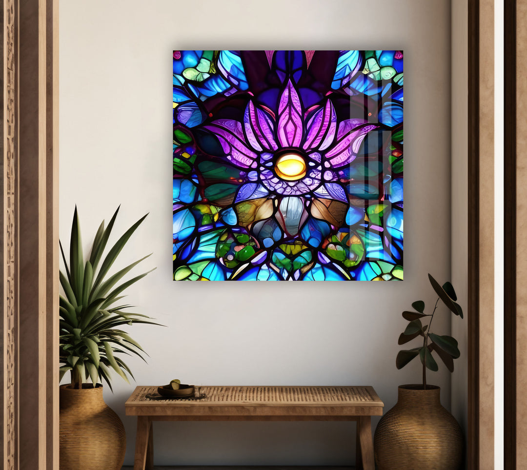 Lotus Purple Stained Glass Wall Art glass pictures for Wall, glass prints wall art