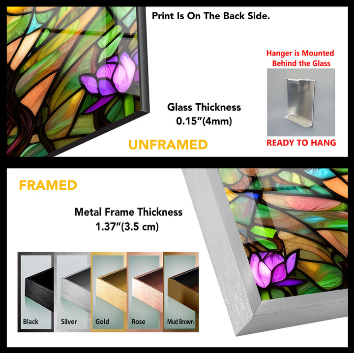 Stained Glowing Purple Lotus Glass Wall Art, custom glass photo prints, large glass prints