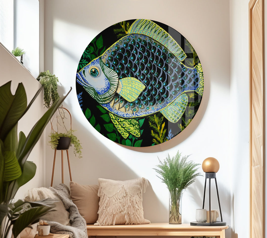 Fish Doodles Art Glass Wall Art custom glass pictures, glass art prints