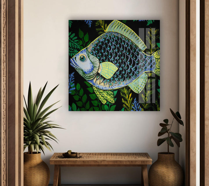 Fish Doodles Art Glass Wall Art glass pictures for Wall, glass prints wall art