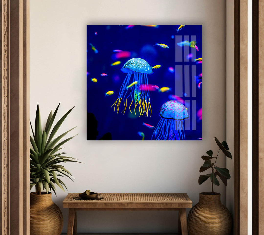 Ocean Jellyfish Glass Wall Art glass pictures for Wall, glass prints wall art