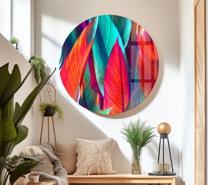 Colorful Leaf Abstract Glass Wall Art photo print on glass, prints on glass wall art
