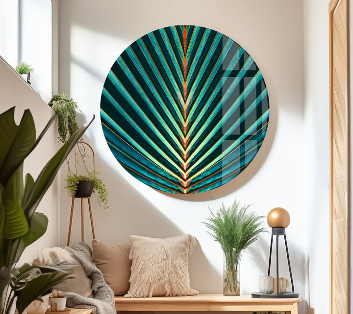 Green Palm Leaf Glass Wall Art, Glass Printing Wall Art, Print photos on glass