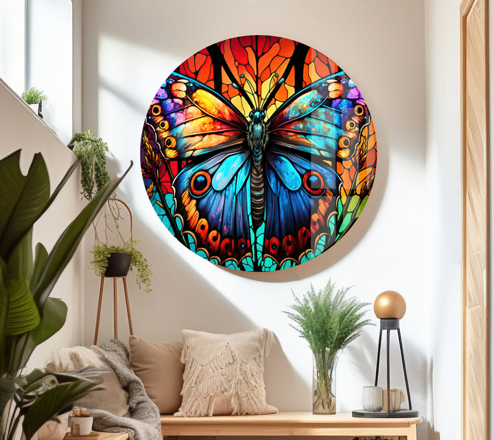 Colored Butterfly Art Glass Wall Art print picture on glass, Tempered Glass Wall Art