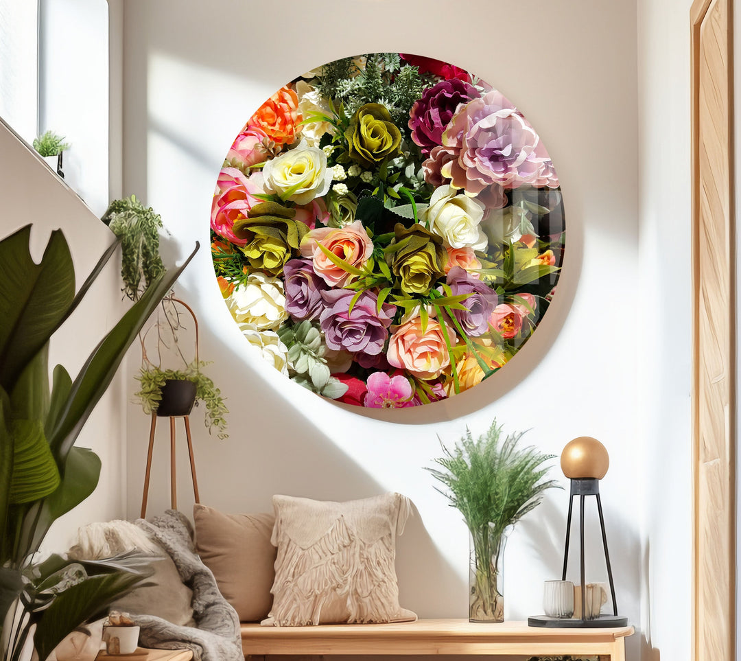 Mixed Flowers Glass Wall Art, glass art painting, glass art for the Wall