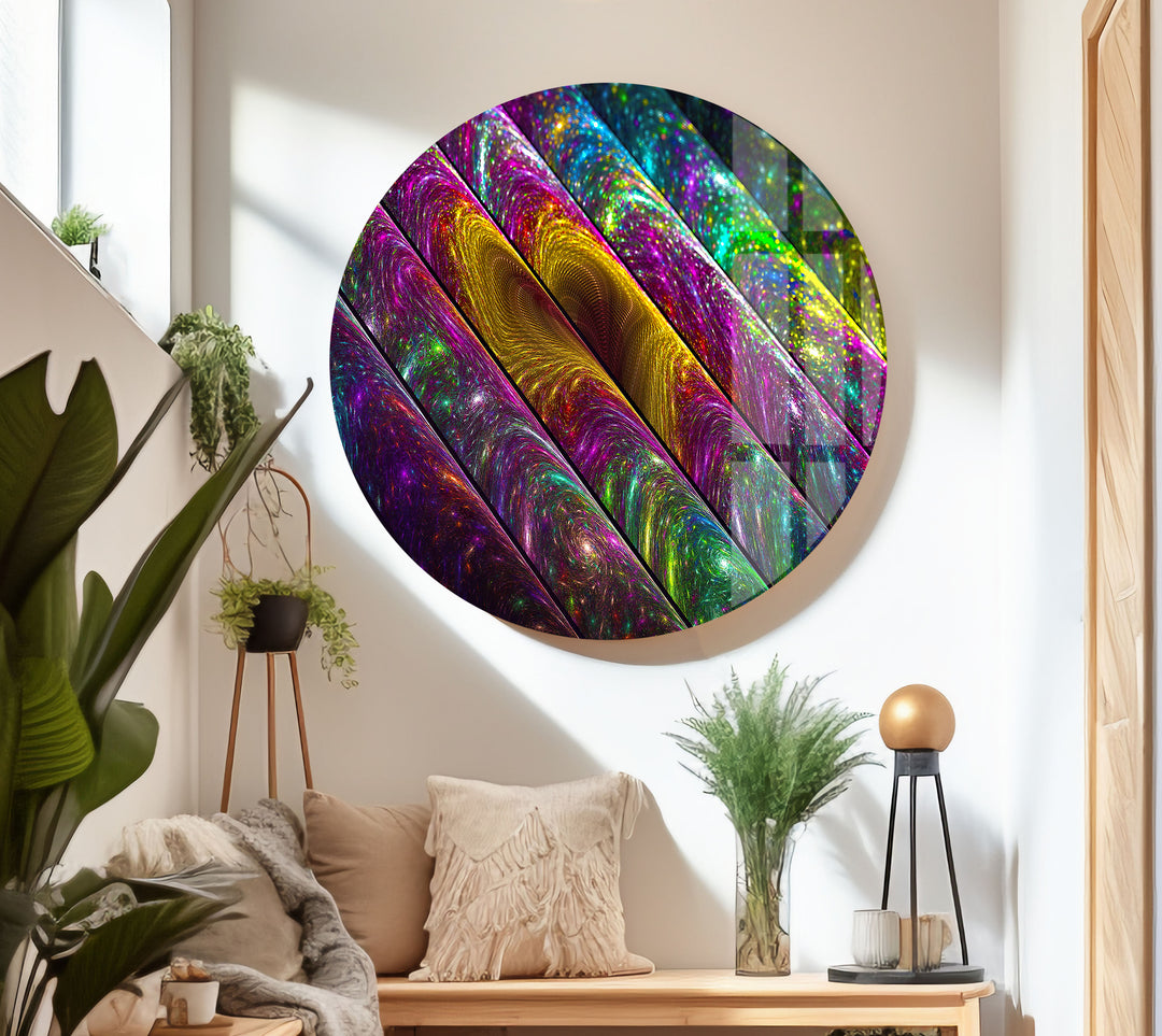 Fractal Rainbow Colors round Glass Wall Art