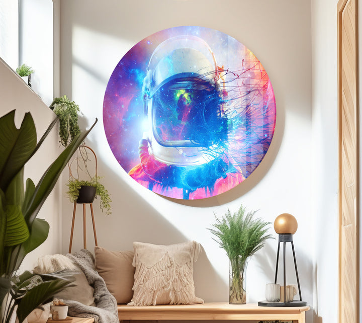 Neon Astronaut Glass Wall Art, glass image printing, glass prints from photos