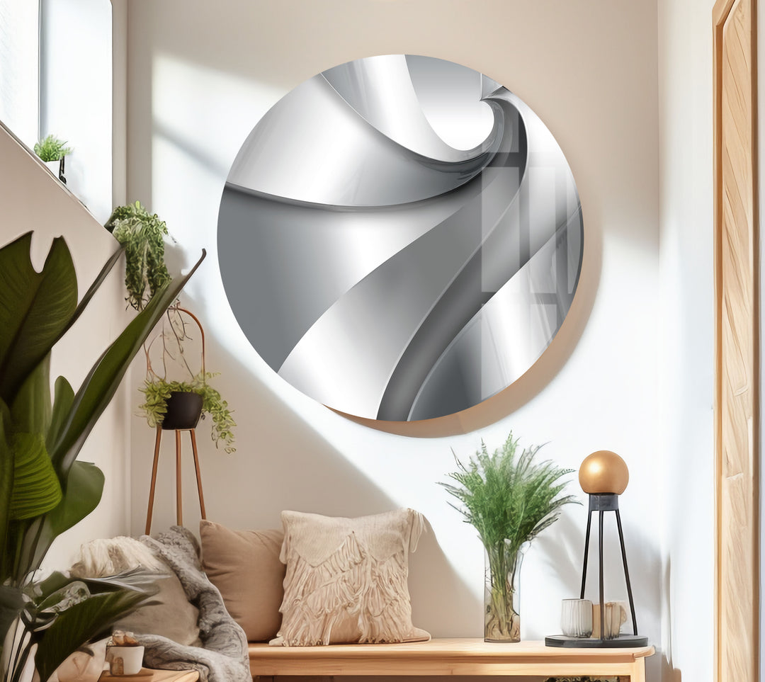 Gray Abstract with a Metal Spiral Abstract Glass Wall Art for Living Rooms