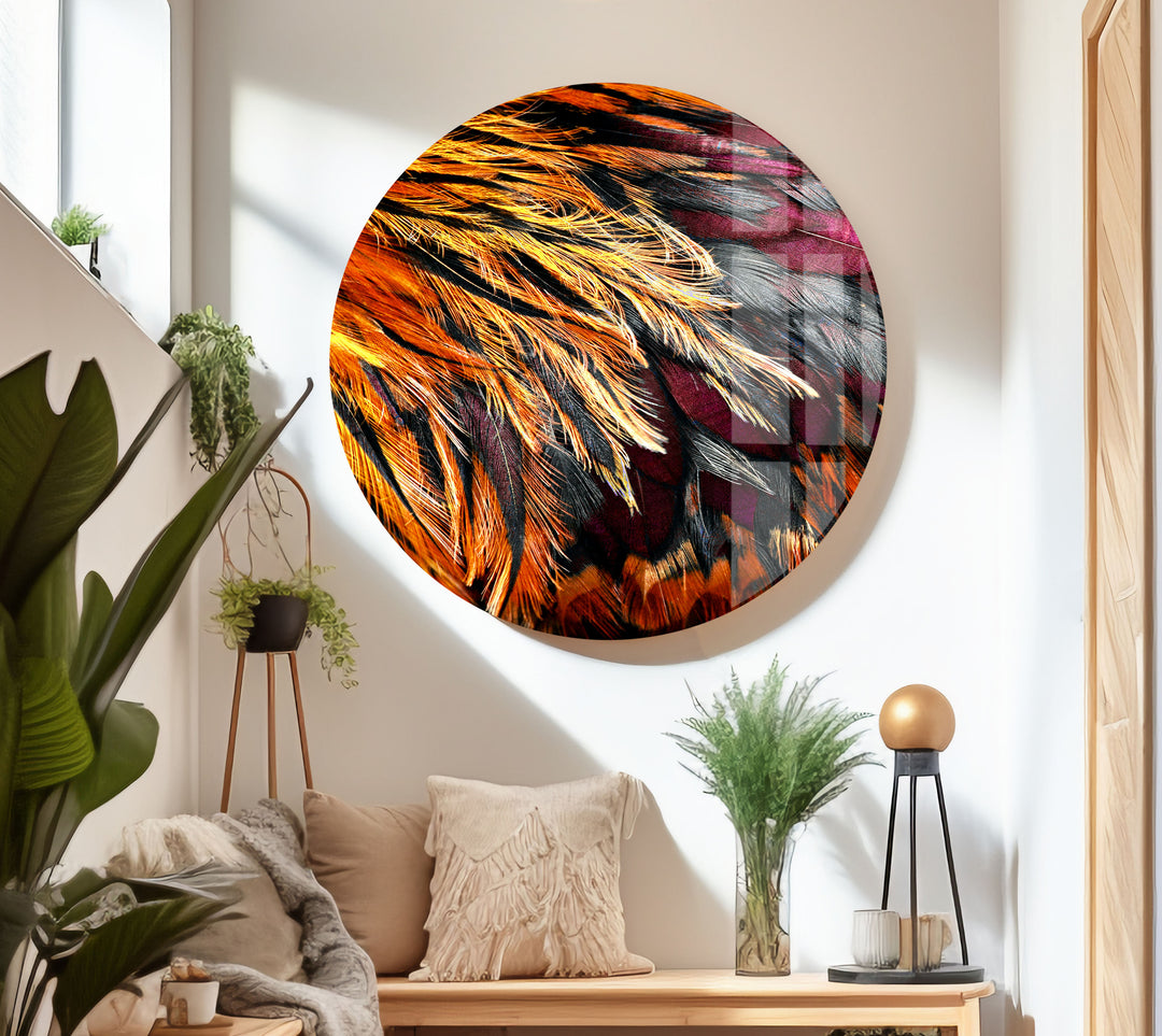 Bright Brown Feather Tempered Glass Art 