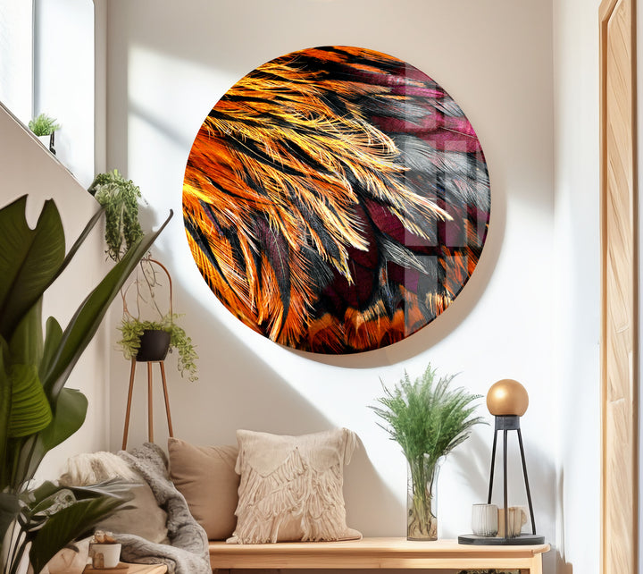 Bright Brown Feather Tempered Glass Art 