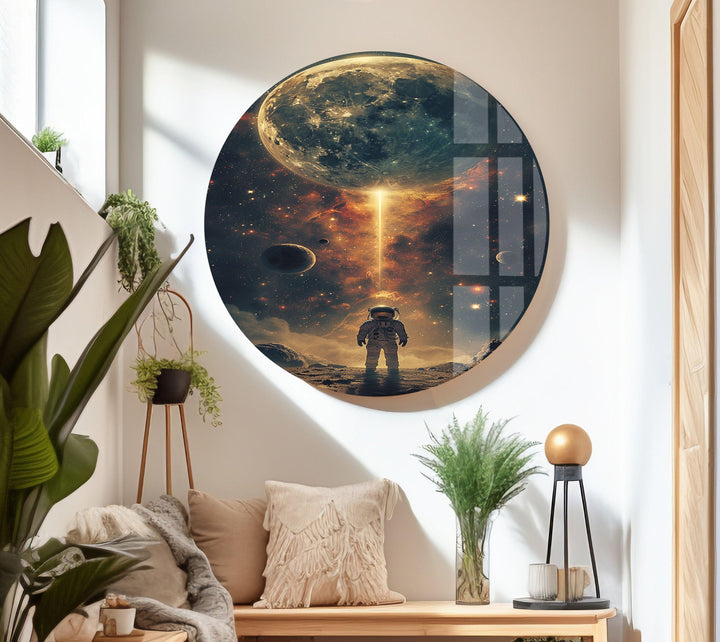 Astronaut Walking on Moon Glass Wall Art glass art painting, glass art for the Wall
