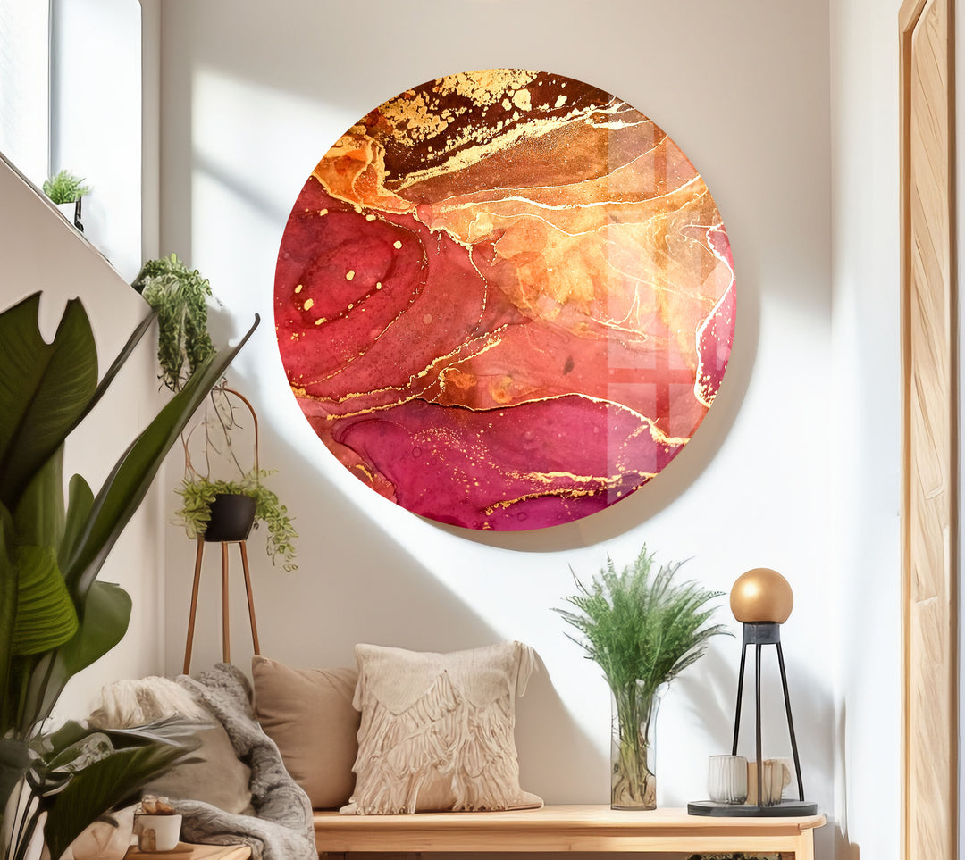 Hot Pink Gold Abstract Glass Wall Art