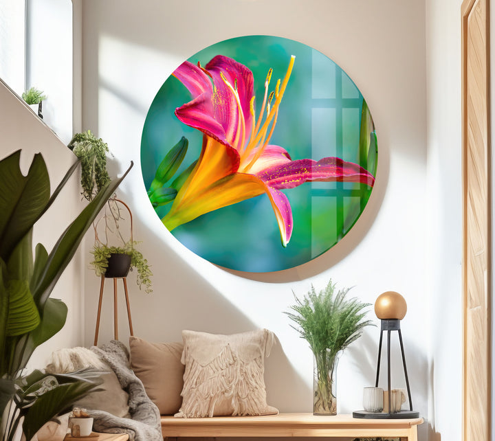 Lilies Closeup Flower Glass Wall Art, glass art painting, glass art for the Wall