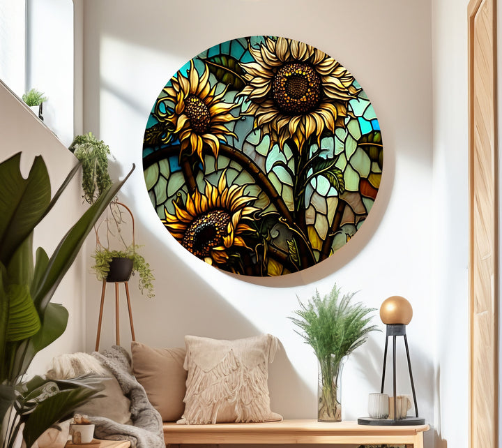 Sunflowers In A Stained Glass Window Glass Wall Art, glass image printing, glass prints from photos