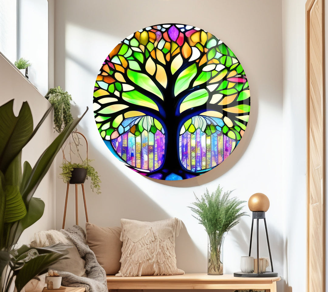 Vivid Colors Tree Glass Wall Art stained glass wall art, stained glass wall decor